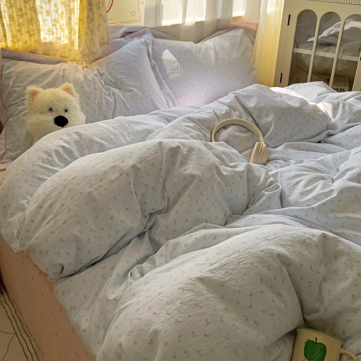 91家纺网 家纺一手货源 找家纺 亨通家纺 2025新款爆款韩国小布袋古法水洗棉云感棉四件套【提供买家秀】 紫琳-蓝