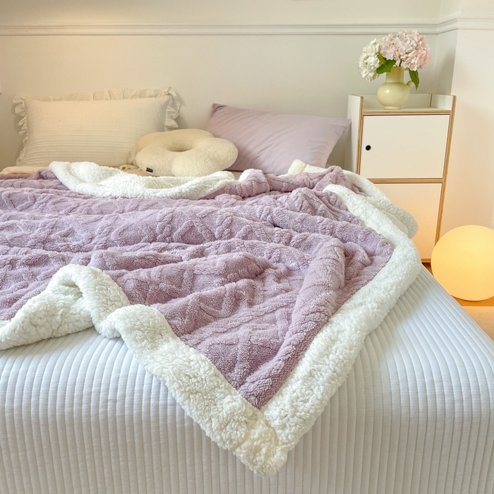 91家纺网 家纺一手货源 找家纺 栩裕纺织2025新款塔夫绒&羊羔绒毛毯家用毯子 塔夫绒-豆沙紫