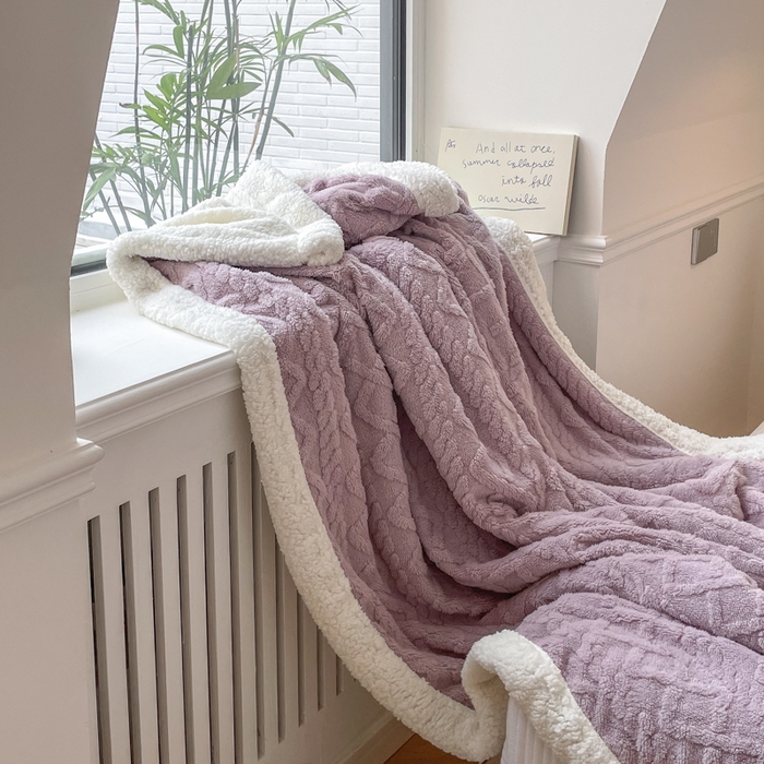 91家纺网 家纺一手货源 找家纺 栩裕纺织2025新款塔夫绒&羊羔绒毛毯家用毯子 塔夫绒-豆沙紫