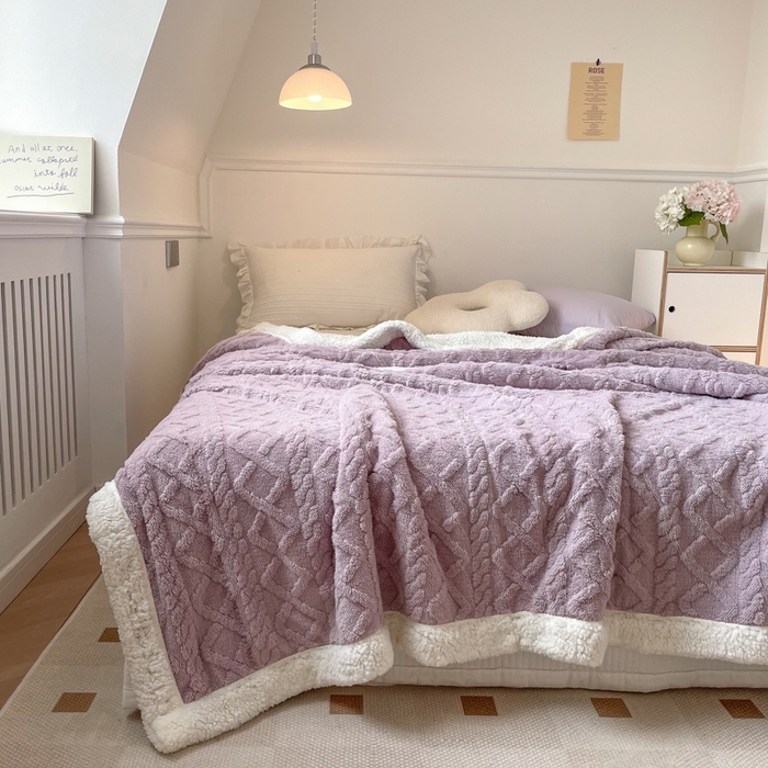 91家纺网 家纺一手货源 找家纺 栩裕纺织2025新款塔夫绒&羊羔绒毛毯家用毯子 塔夫绒-豆沙紫