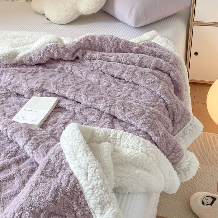 91家纺网 家纺一手货源 找家纺 栩裕纺织2025新款塔夫绒&羊羔绒毛毯家用毯子 塔夫绒-豆沙紫