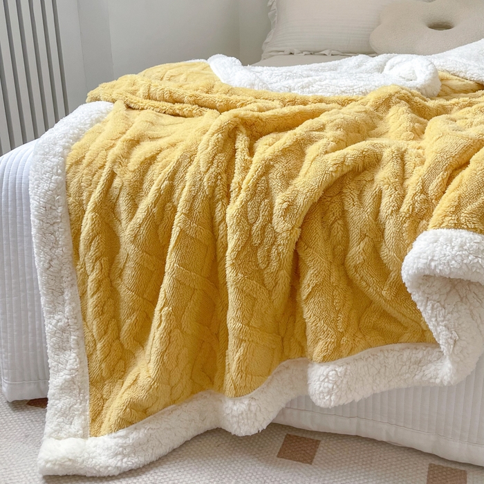 91家纺网 家纺一手货源 找家纺 栩裕纺织2025新款塔夫绒&羊羔绒毛毯家用毯子 塔夫绒-黄