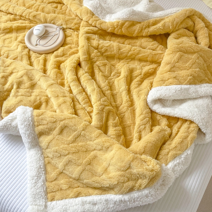 91家纺网 家纺一手货源 找家纺 栩裕纺织2025新款塔夫绒&羊羔绒毛毯家用毯子 塔夫绒-黄