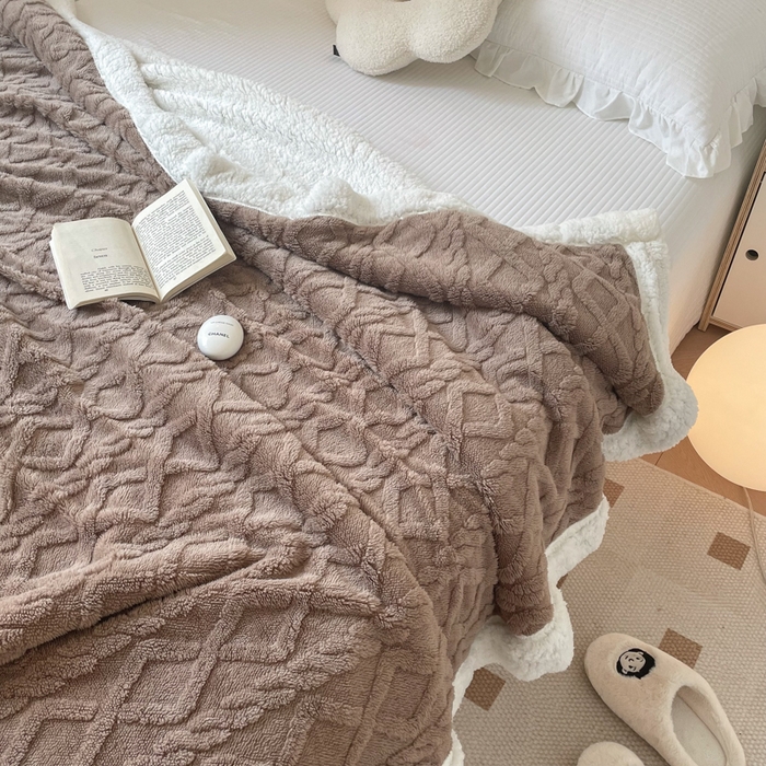 91家纺网 家纺一手货源 找家纺 栩裕纺织2025新款塔夫绒&羊羔绒毛毯家用毯子 塔夫绒-咖