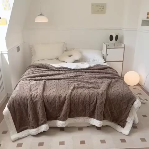 91家纺网 家纺一手货源 找家纺 栩裕纺织2025新款塔夫绒&羊羔绒毛毯家用毯子 塔夫绒-咖