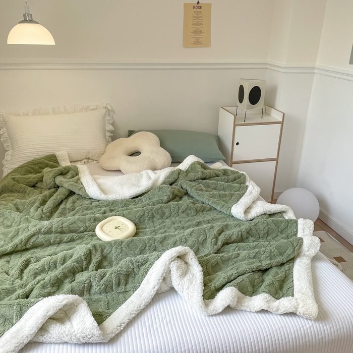 91家纺网 家纺一手货源 找家纺 栩裕纺织2025新款塔夫绒&羊羔绒毛毯家用毯子 塔夫绒-抹茶绿