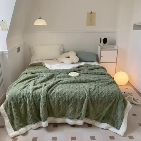 91家纺网 家纺一手货源 找家纺 栩裕纺织2025新款塔夫绒&羊羔绒毛毯家用毯子 塔夫绒-抹茶绿