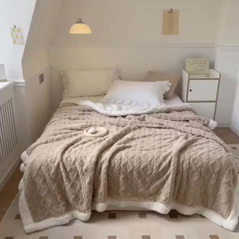 91家纺网 家纺一手货源 找家纺 栩裕纺织2025新款塔夫绒&羊羔绒毛毯家用毯子 塔夫绒-浅咖