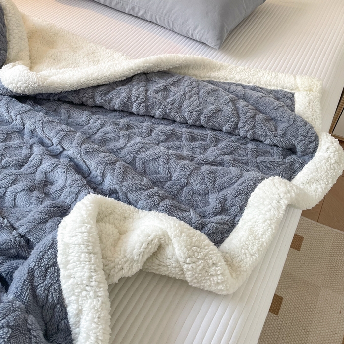 91家纺网 家纺一手货源 找家纺 栩裕纺织2025新款塔夫绒&羊羔绒毛毯家用毯子 塔夫绒-星空蓝
