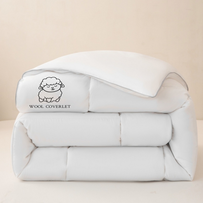 91家纺网 家纺一手货源 找家纺 爱宝被业 2025新款亲肤舒适A类100%羊毛填充亲肤棉羊毛被被子被芯 方格款白色