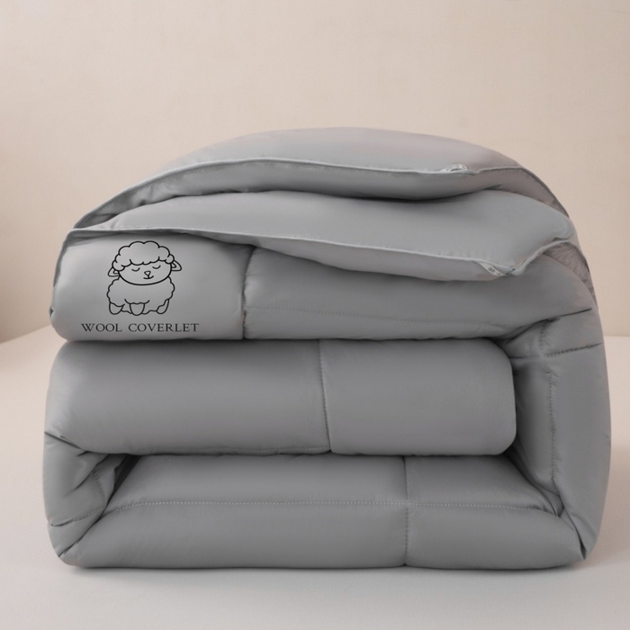 91家纺网 家纺一手货源 找家纺 爱宝被业 2025新款亲肤舒适A类100%羊毛填充亲肤棉羊毛被被子被芯 方格款灰色