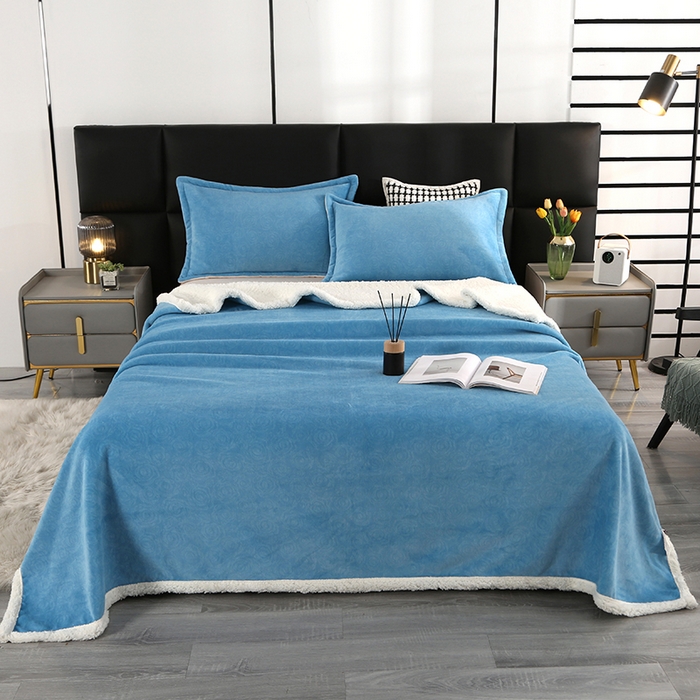 91家纺网 家纺一手货源 找家纺 栩裕纺织 2025新款富贵绒羊羔绒多功能毛毯盖毯 深蓝