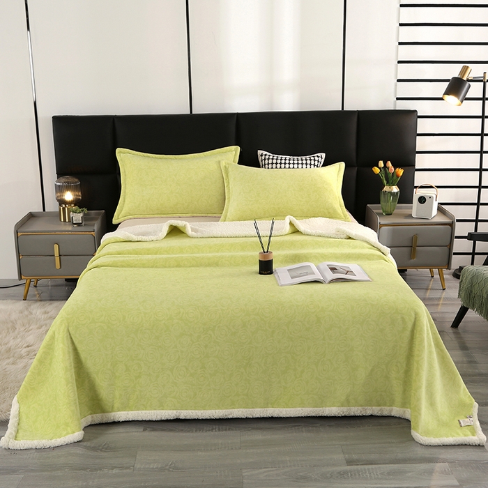 栩裕纺织 2025新款富贵绒羊羔绒多功能毛毯盖毯 苹果绿
