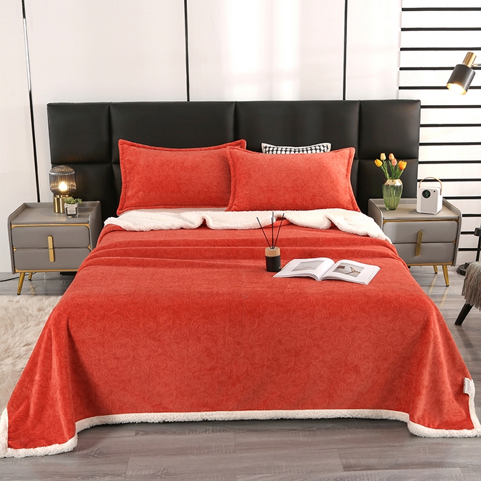 栩裕纺织 2025新款富贵绒羊羔绒多功能毛毯盖毯 橙红