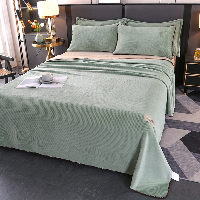 91家纺网 家纺一手货源 找家纺 栩裕纺织 2025新款锦绒提花牛奶绒毛毯法兰绒毯子 抹茶绿