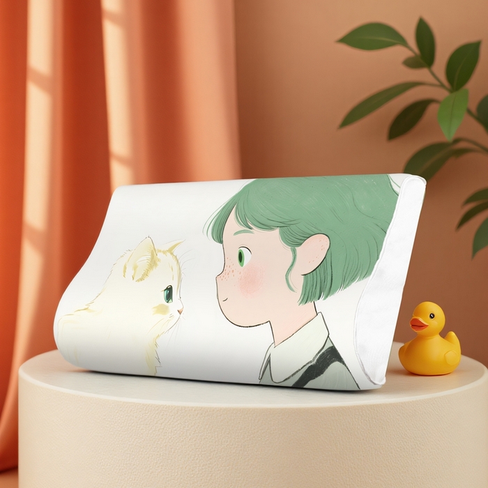 91家纺网 家纺一手货源 找家纺 （总）小猫派 2025秋冬印花儿童高低枕可水洗亲水棉枕芯（新款9.1号有货）