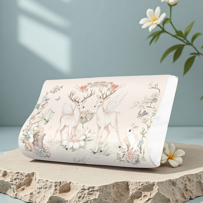 91家纺网 家纺一手货源 找家纺 小猫派 2025秋冬印花儿童高低枕可水洗亲水棉枕芯（新款9.1号有货） 美梦鹿-高低枕