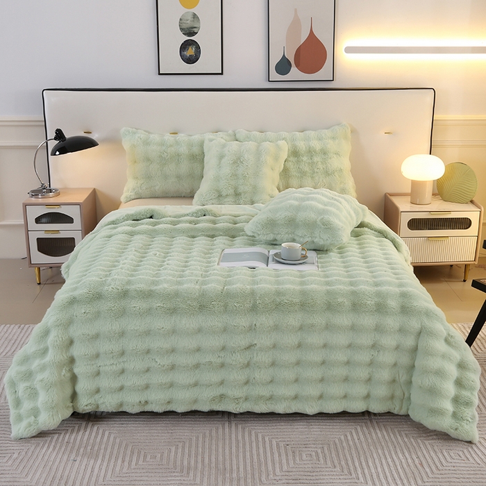 栩裕纺织 2025新款纯色托斯卡纳兔毛大泡泡绒毛毯 清新绿