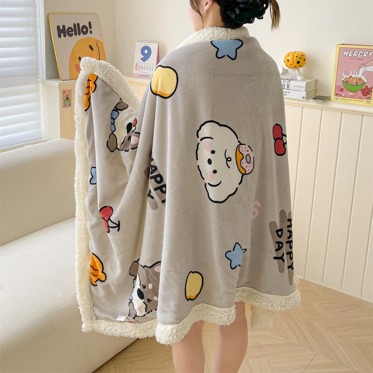 雯豆家纺 2025新款双面暖绒多功能被套毯盖毯毯子 假日小狗