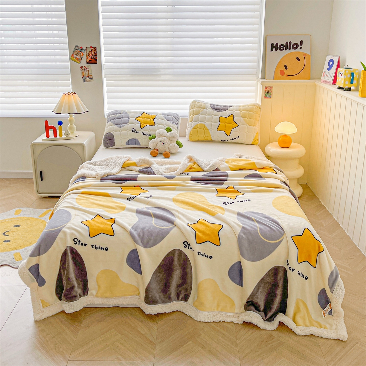 91家纺网 家纺一手货源 找家纺 雯豆家纺 2025新款双面暖绒多功能被套毯盖毯毯子 斑点星星