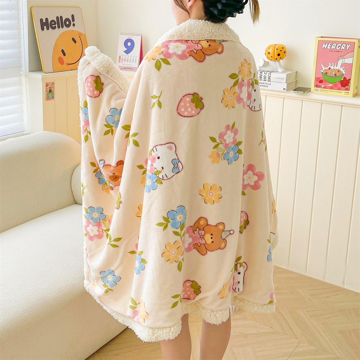 雯豆家纺 2025新款双面暖绒多功能被套毯盖毯毯子 彩色萌宠