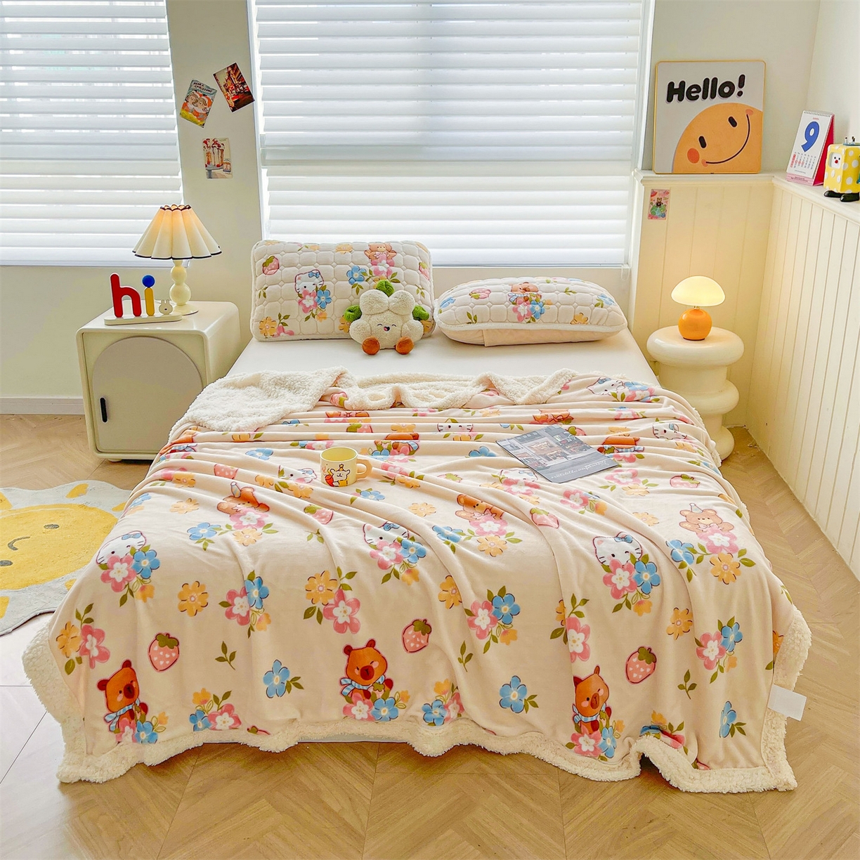 91家纺网 家纺一手货源 找家纺 雯豆家纺 2025新款双面暖绒多功能被套毯盖毯毯子 彩色萌宠