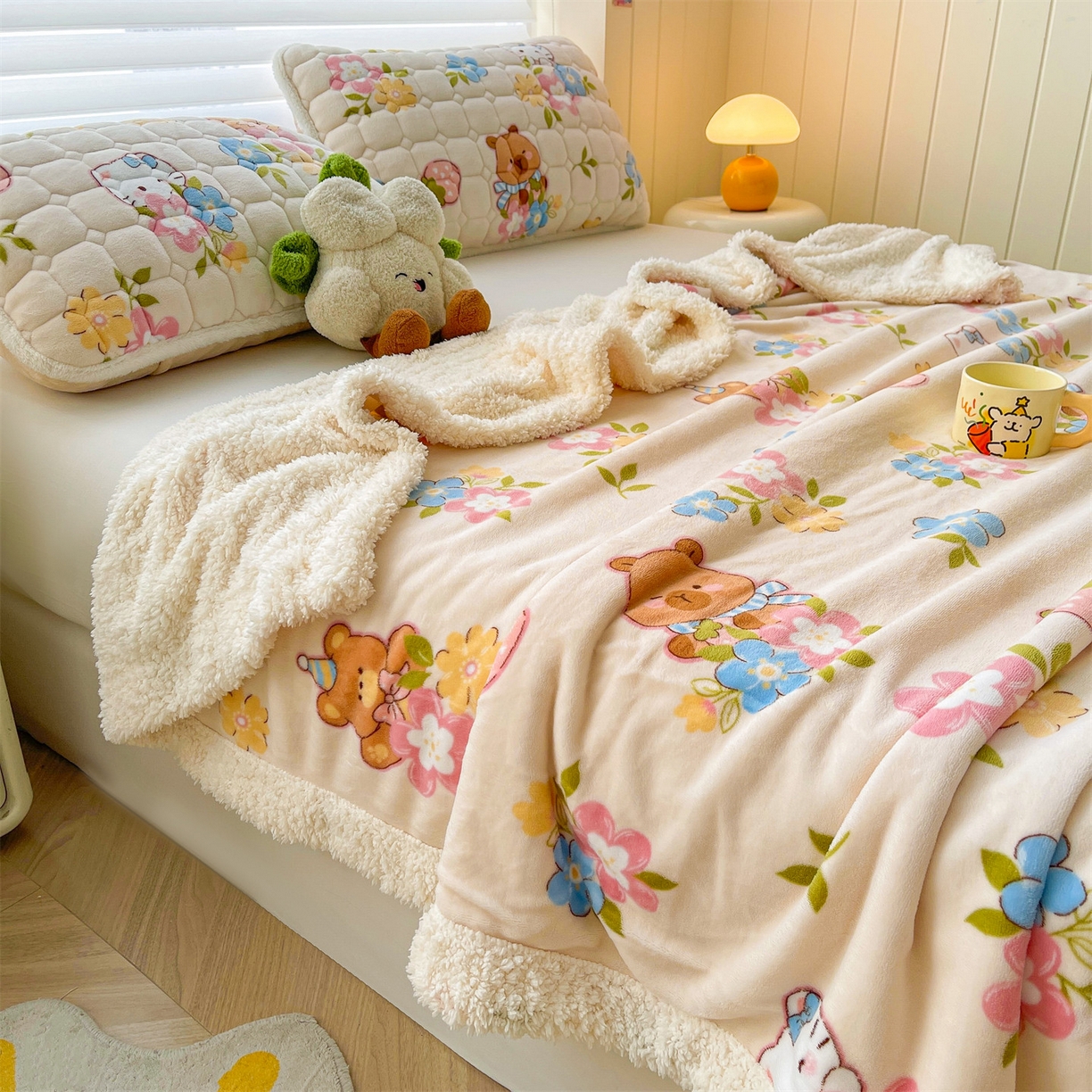 91家纺网 家纺一手货源 找家纺 雯豆家纺 2025新款双面暖绒多功能被套毯盖毯毯子 彩色萌宠