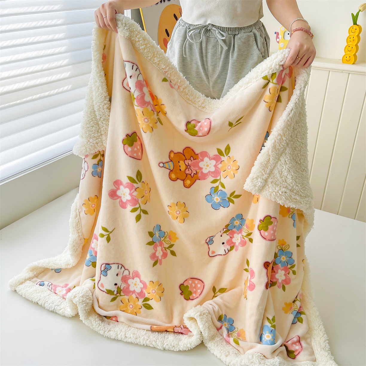 91家纺网 家纺一手货源 找家纺 雯豆家纺 2025新款双面暖绒多功能被套毯盖毯毯子 彩色萌宠