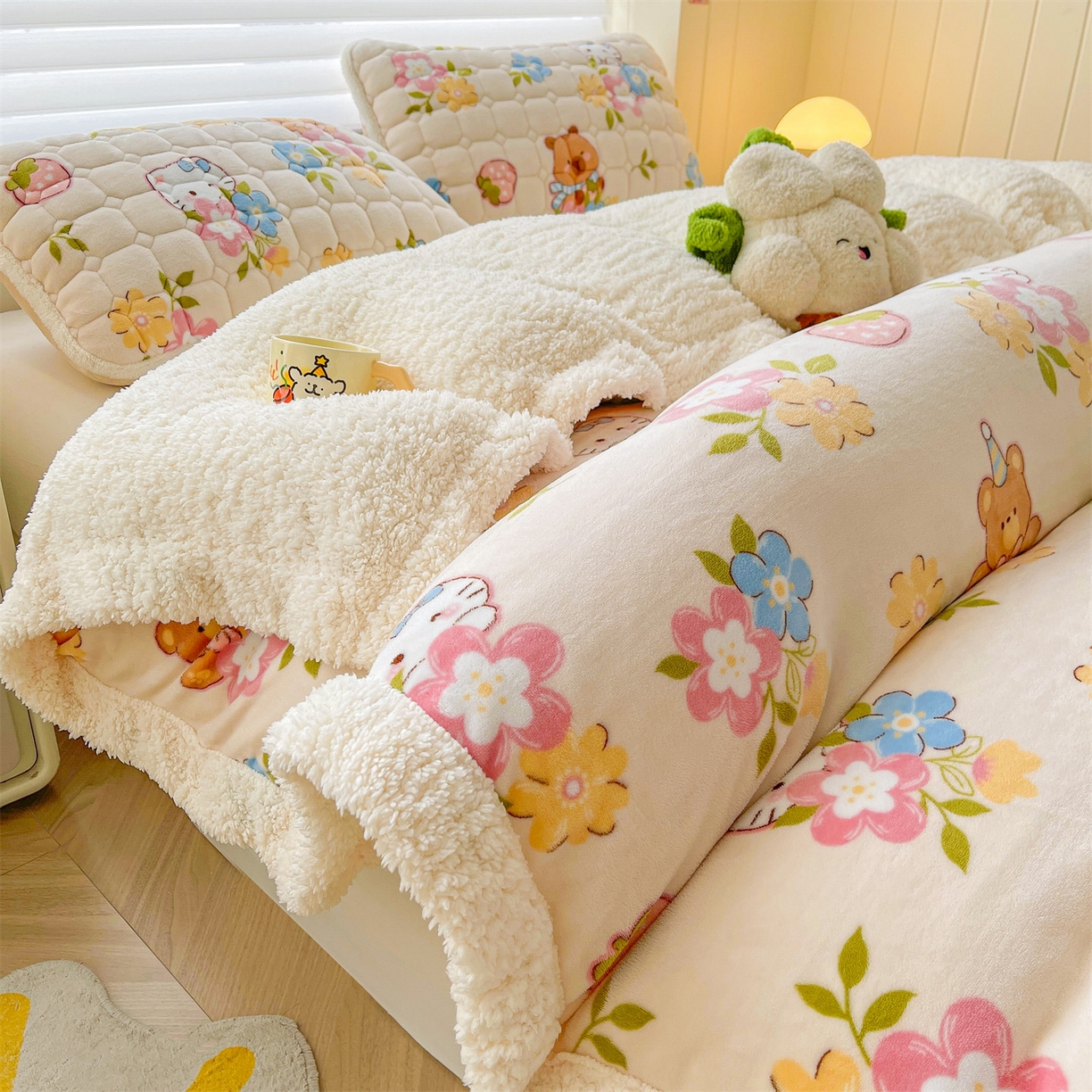 91家纺网 家纺一手货源 找家纺 雯豆家纺 2025新款双面暖绒多功能被套毯盖毯毯子 彩色萌宠