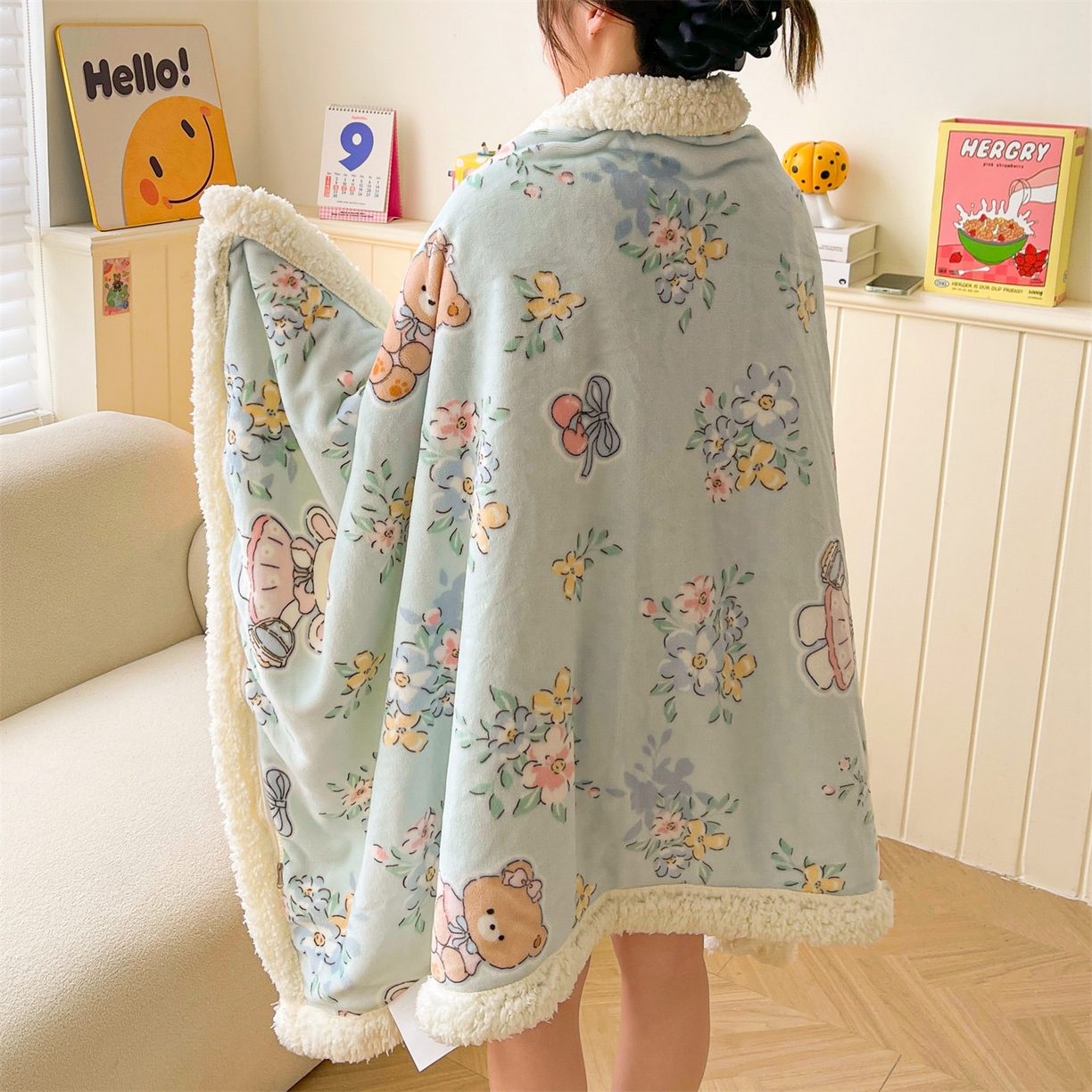 雯豆家纺 2025新款双面暖绒多功能被套毯盖毯毯子 多彩生活