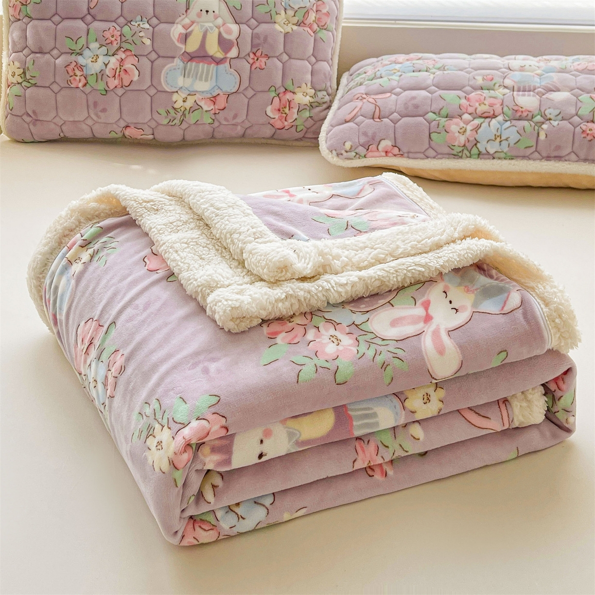 91家纺网 家纺一手货源 找家纺 雯豆家纺 2025新款双面暖绒多功能被套毯盖毯毯子 花花仙子