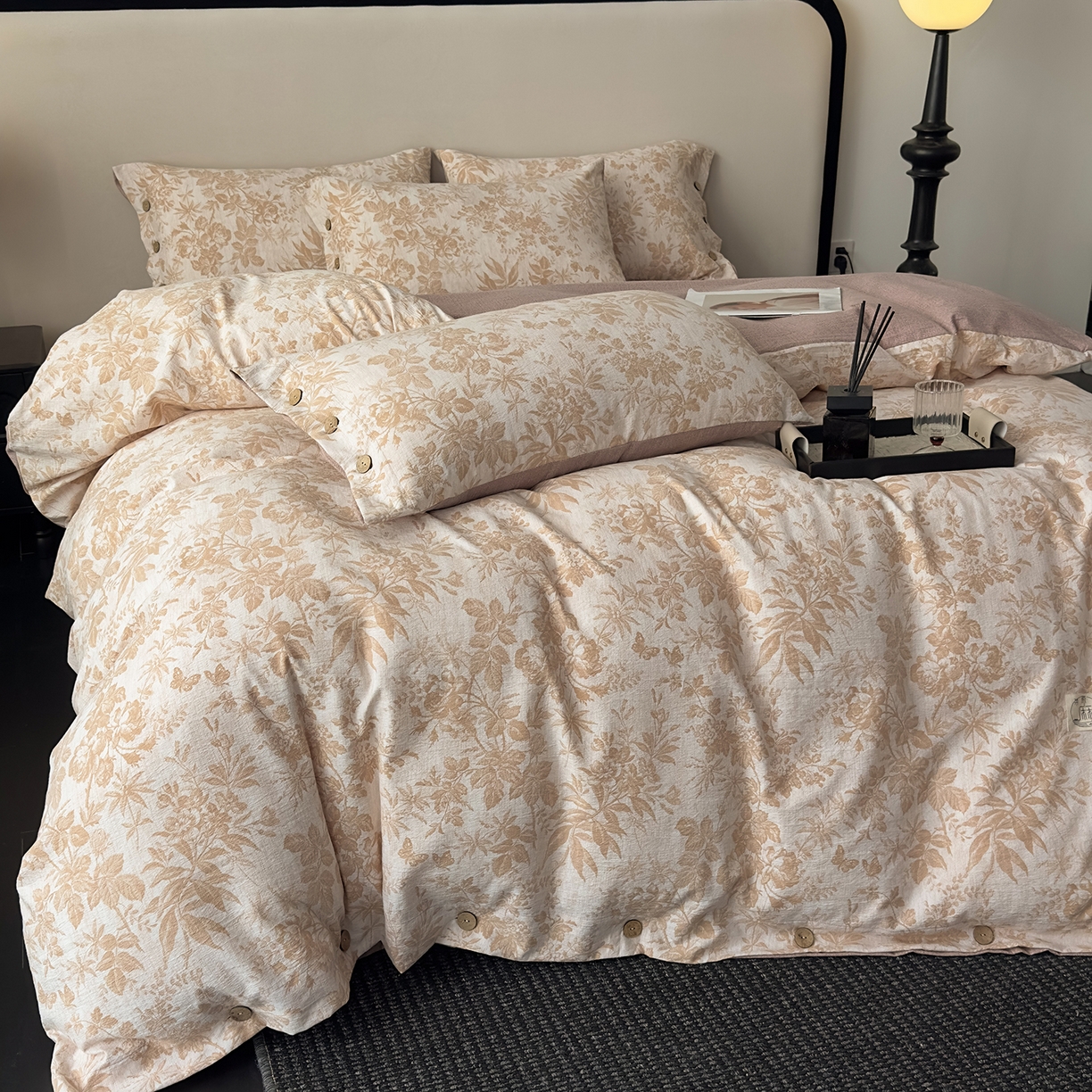 （总）禧多家纺 2025新款提花原柔麻四件套纽扣款