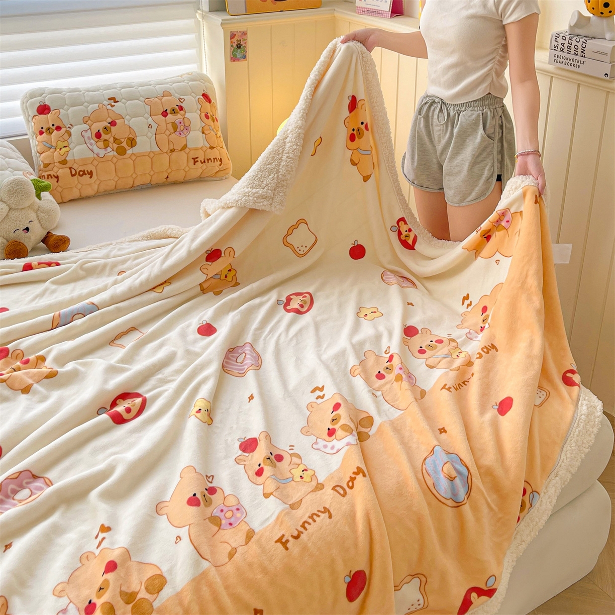 91家纺网 家纺一手货源 找家纺 雯豆家纺 2025新款双面暖绒多功能被套毯盖毯毯子 欢乐聚会