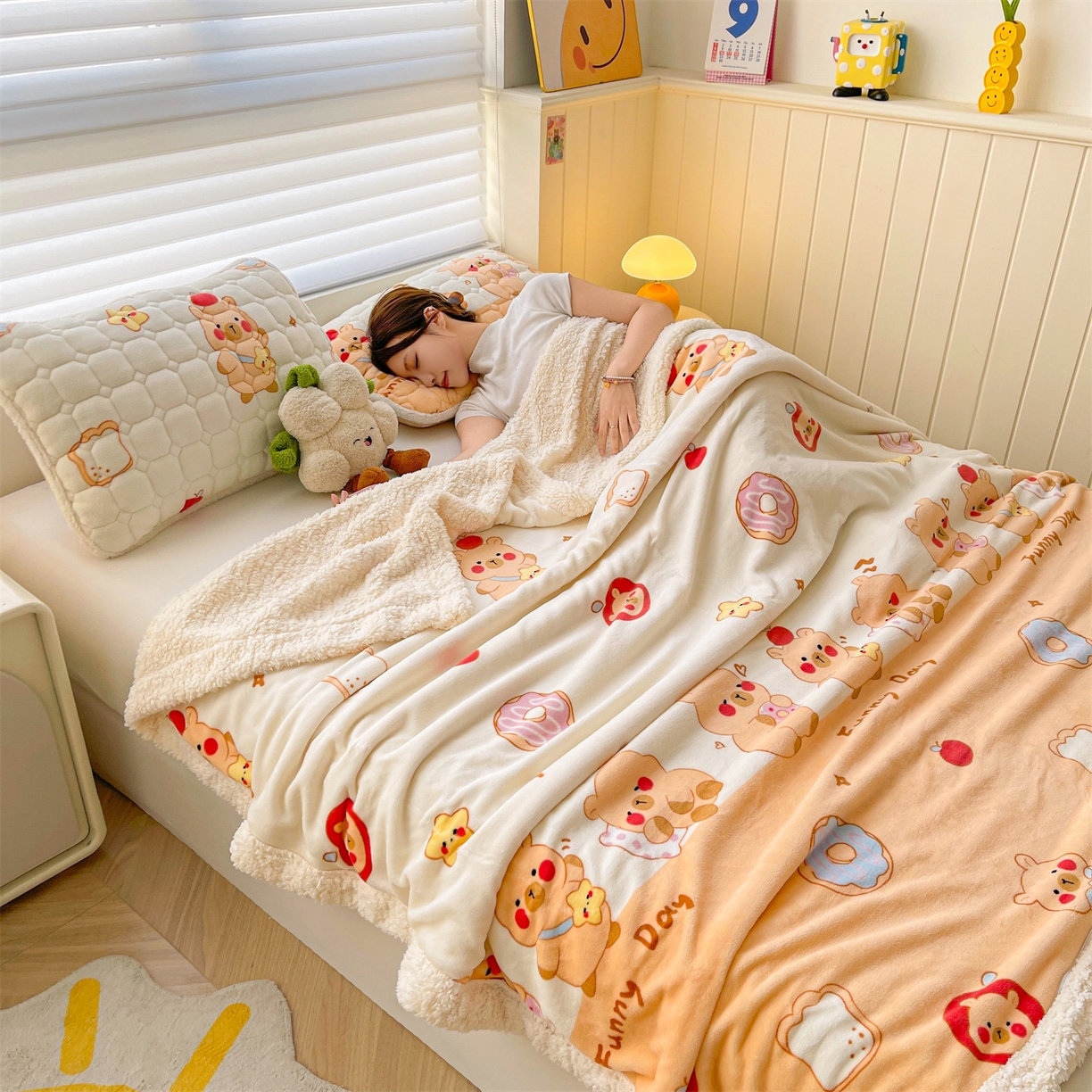 91家纺网 家纺一手货源 找家纺 雯豆家纺 2025新款双面暖绒多功能被套毯盖毯毯子 欢乐聚会