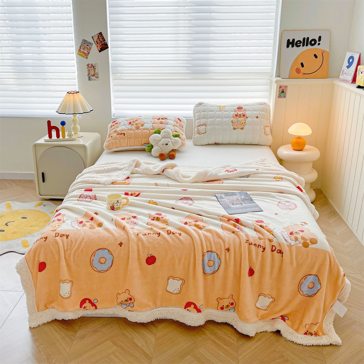 91家纺网 家纺一手货源 找家纺 雯豆家纺 2025新款双面暖绒多功能被套毯盖毯毯子 欢乐聚会