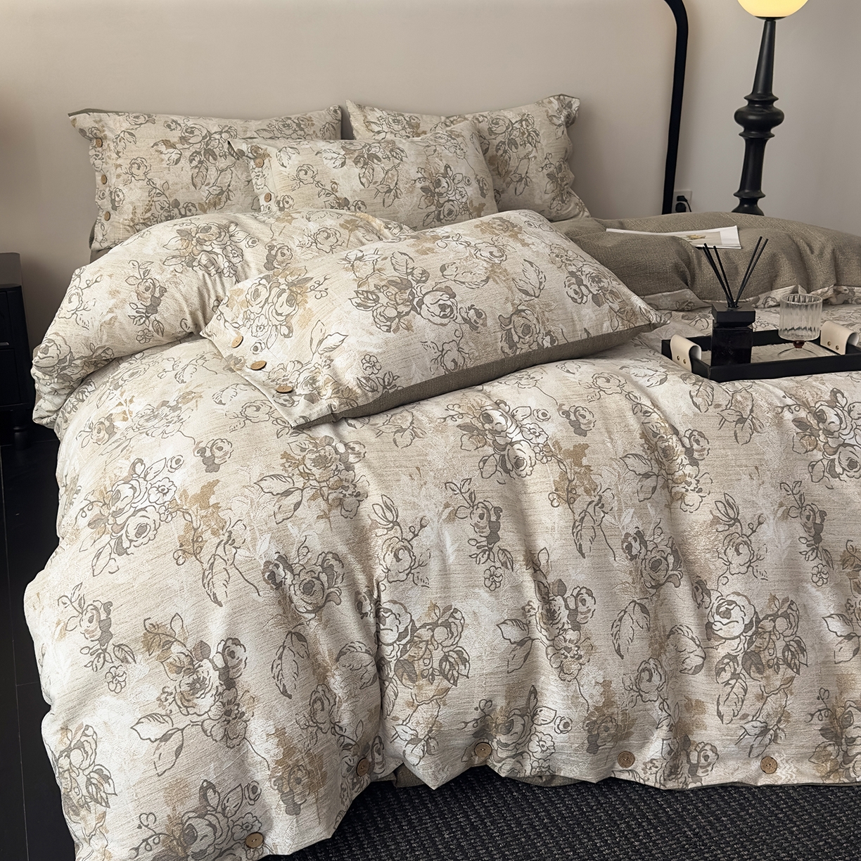 91家纺网 家纺一手货源 找家纺 （总）禧多家纺 2025新款提花原柔麻四件套纽扣款