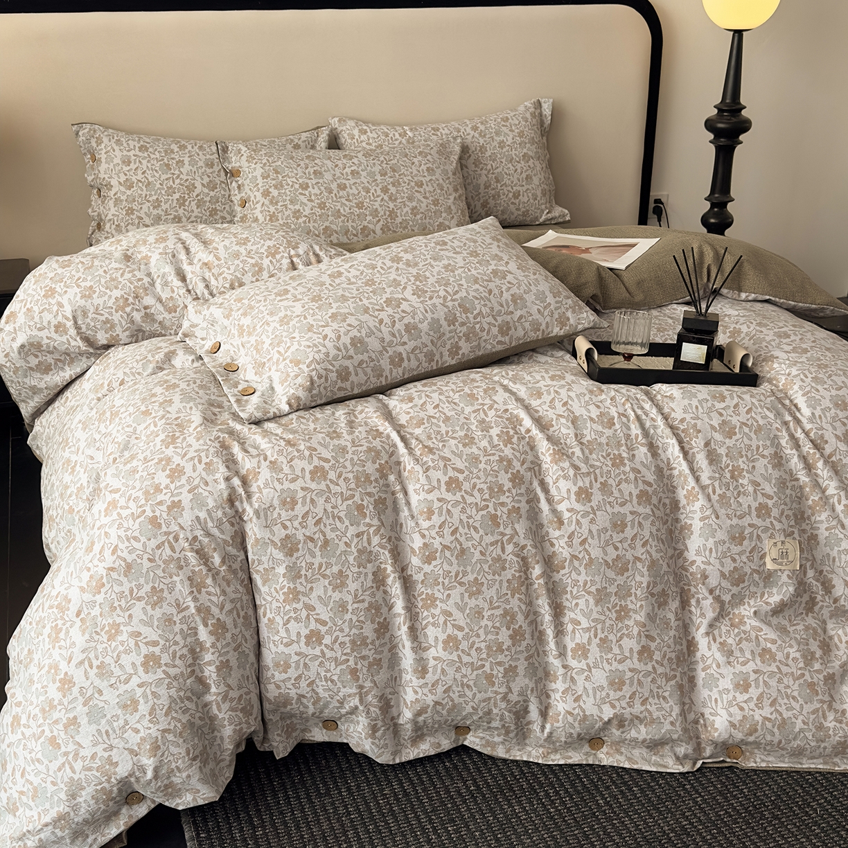 91家纺网 家纺一手货源 找家纺 （总）禧多家纺 2025新款提花原柔麻四件套纽扣款