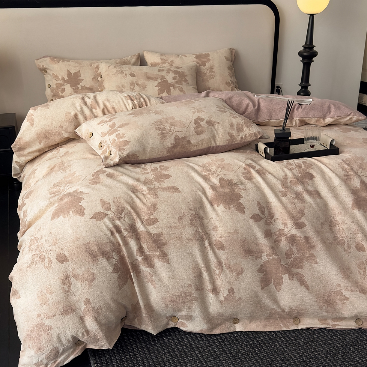 91家纺网 家纺一手货源 找家纺 （总）禧多家纺 2025新款提花原柔麻四件套纽扣款