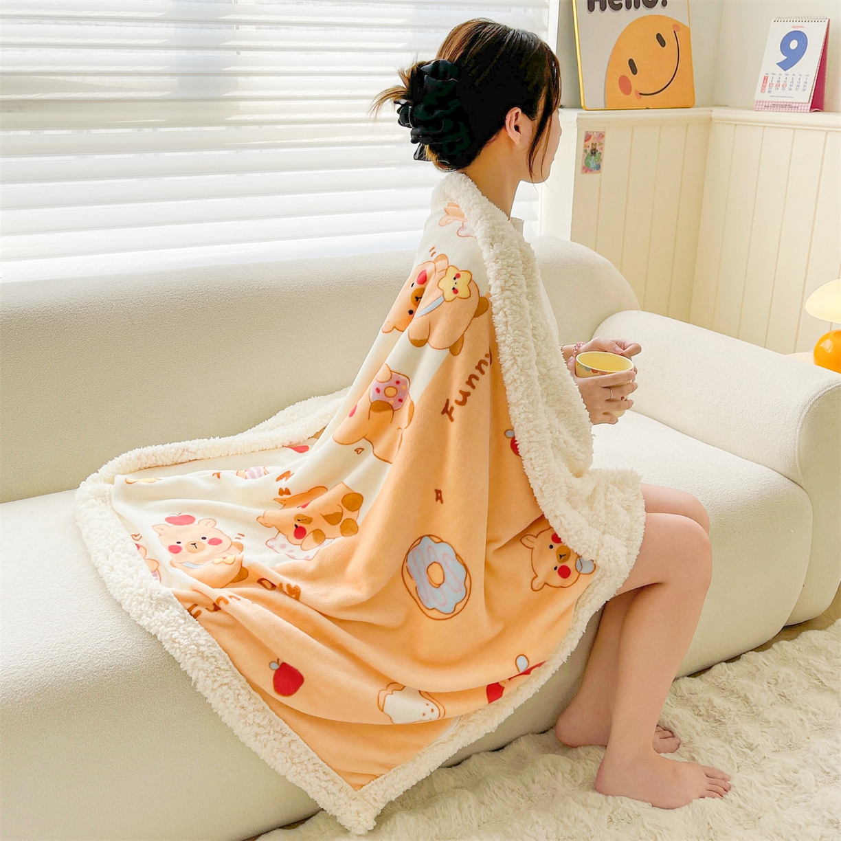 91家纺网 家纺一手货源 找家纺 雯豆家纺 2025新款双面暖绒多功能被套毯盖毯毯子 欢乐聚会