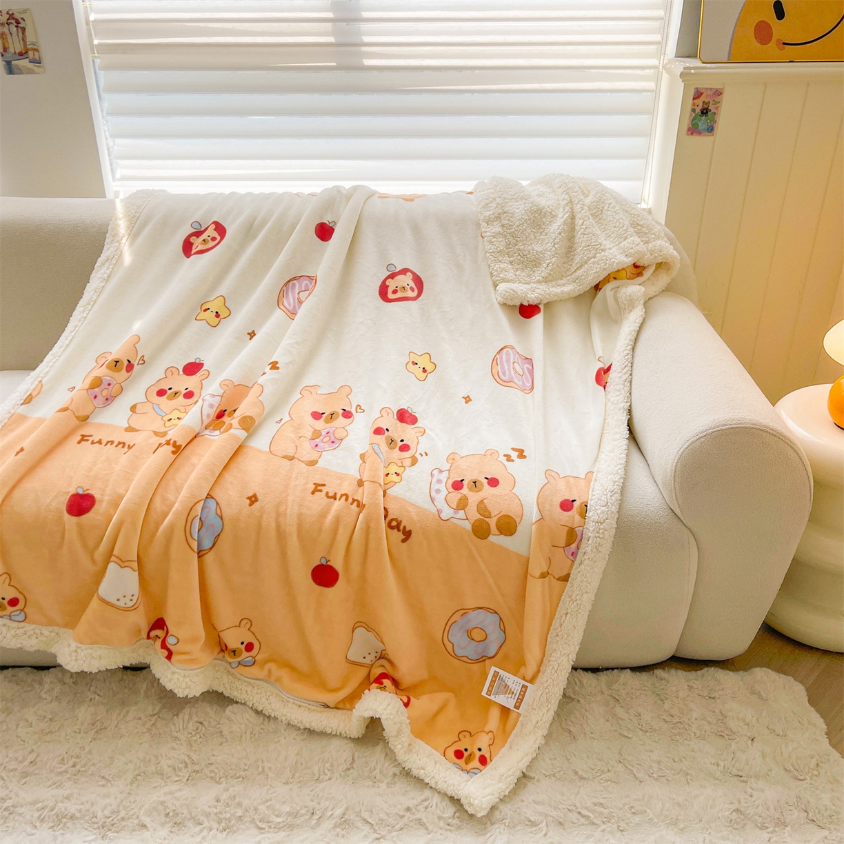 91家纺网 家纺一手货源 找家纺 雯豆家纺 2025新款双面暖绒多功能被套毯盖毯毯子 欢乐聚会