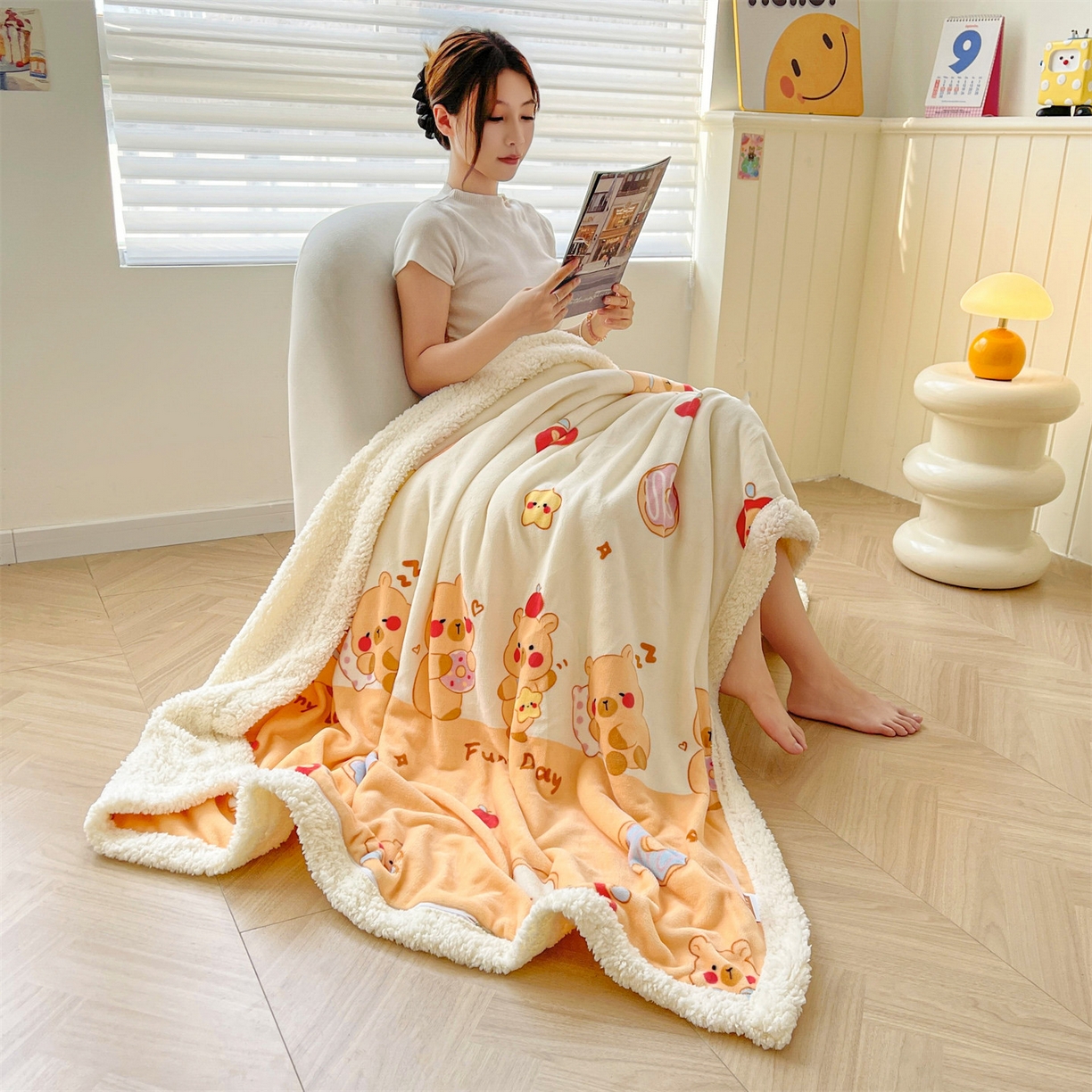 91家纺网 家纺一手货源 找家纺 雯豆家纺 2025新款双面暖绒多功能被套毯盖毯毯子 欢乐聚会