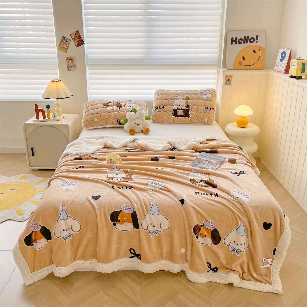 91家纺网 家纺一手货源 找家纺 雯豆家纺 2025新款双面暖绒多功能被套毯盖毯毯子 狂欢派对