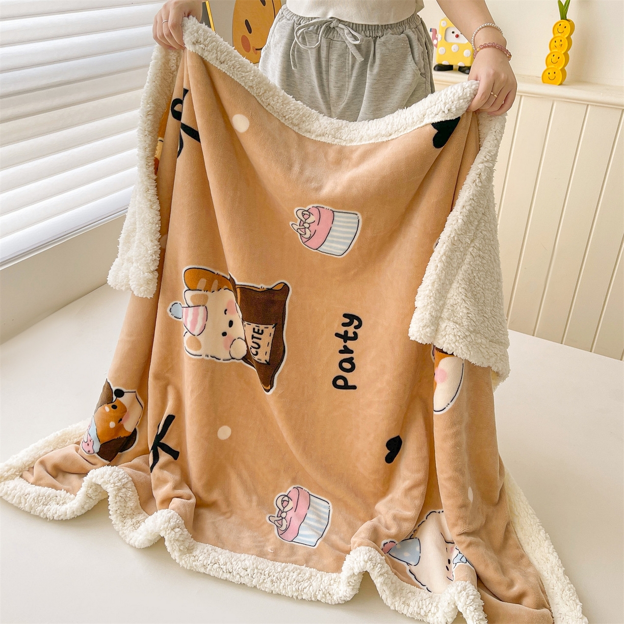 91家纺网 家纺一手货源 找家纺 雯豆家纺 2025新款双面暖绒多功能被套毯盖毯毯子 狂欢派对