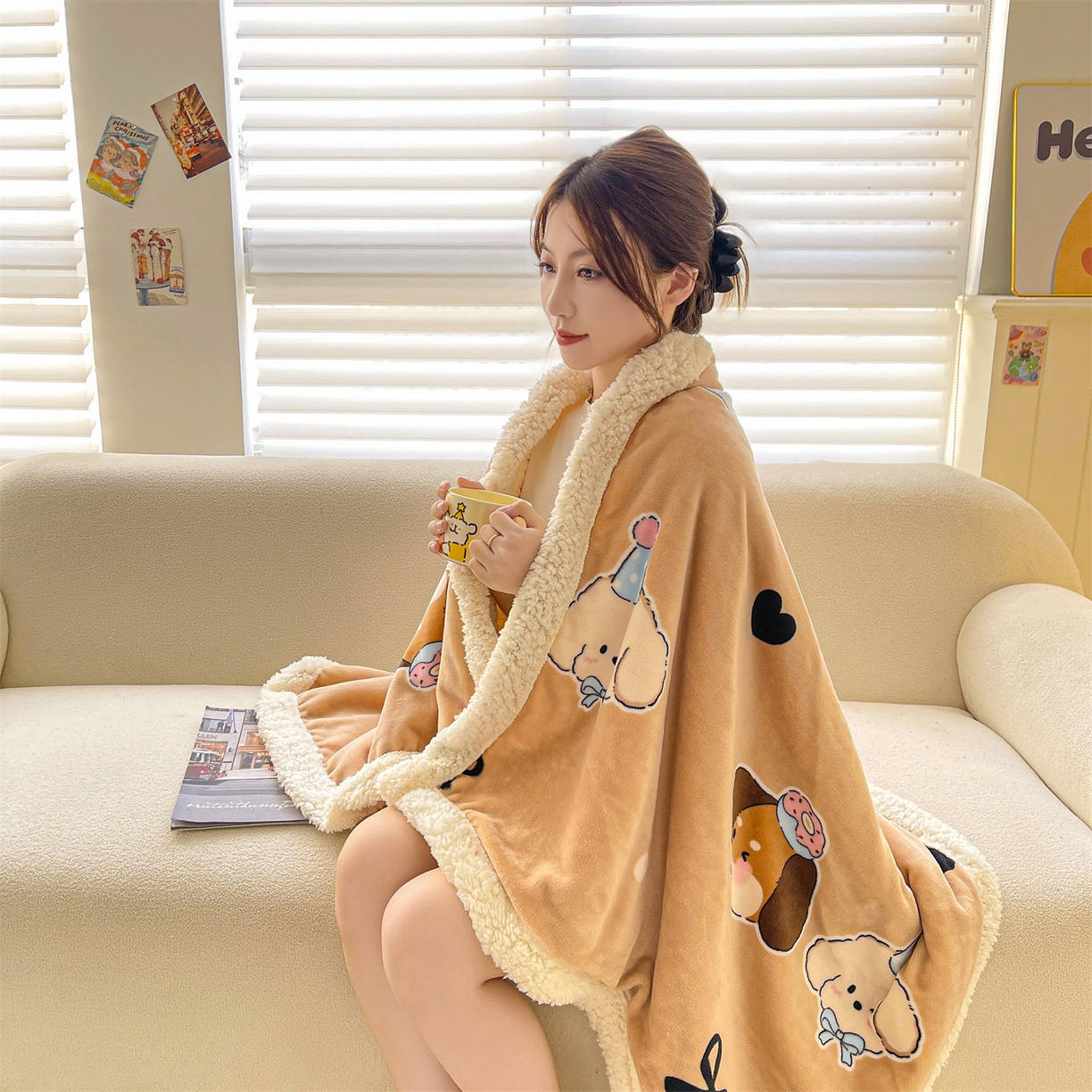 91家纺网 家纺一手货源 找家纺 雯豆家纺 2025新款双面暖绒多功能被套毯盖毯毯子 狂欢派对