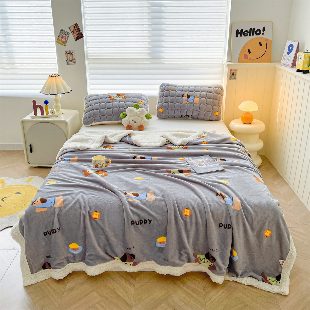 91家纺网 家纺一手货源 找家纺 雯豆家纺 2025新款双面暖绒多功能被套毯盖毯毯子 腊肠狗