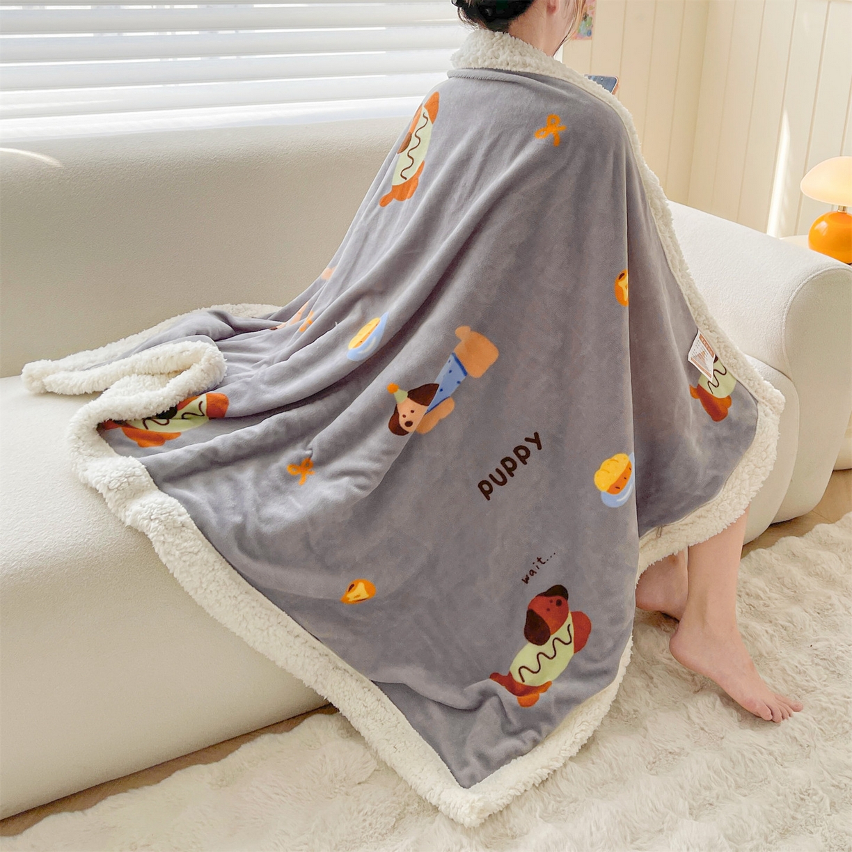 91家纺网 家纺一手货源 找家纺 雯豆家纺 2025新款双面暖绒多功能被套毯盖毯毯子 腊肠狗