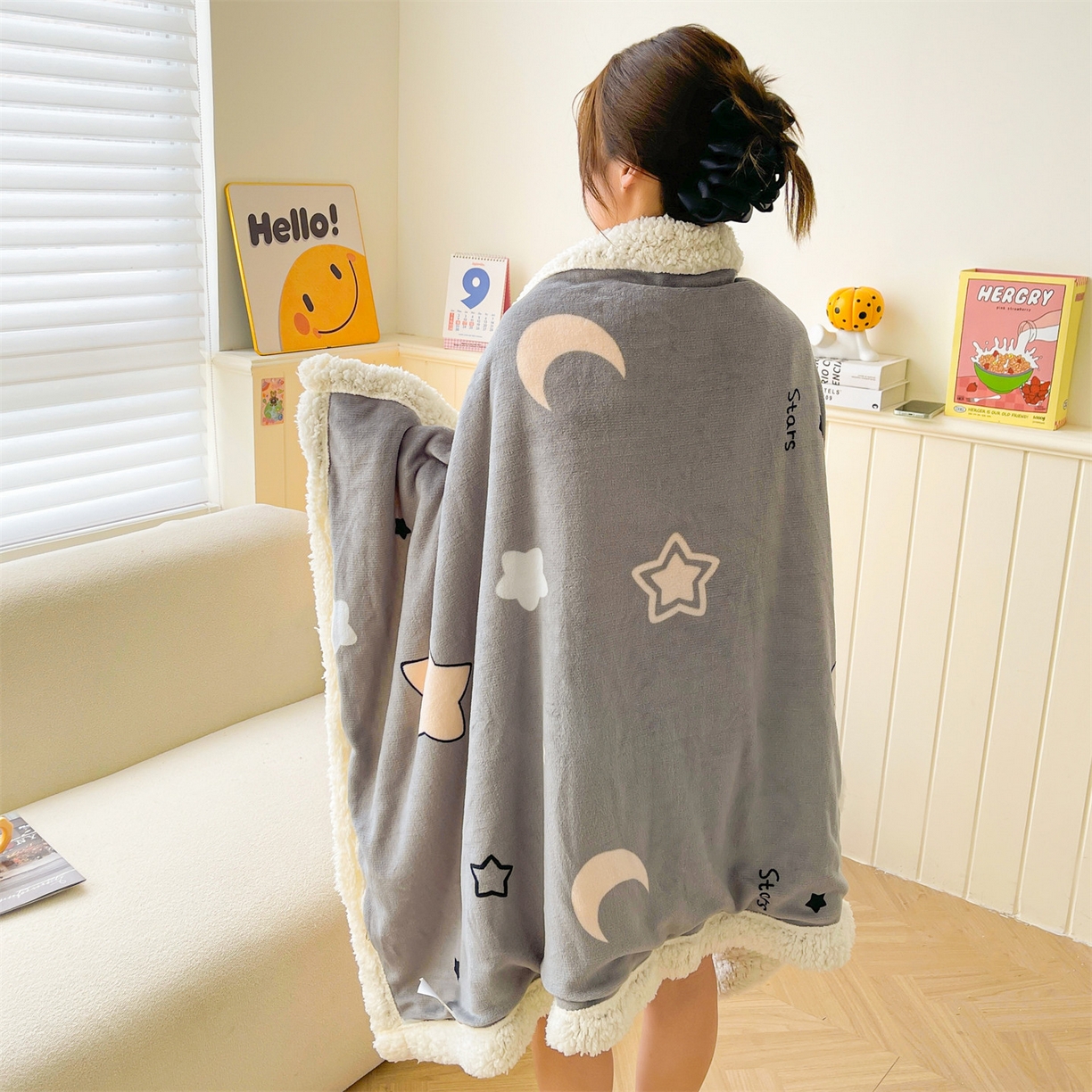 雯豆家纺 2025新款双面暖绒多功能被套毯盖毯毯子 满天星