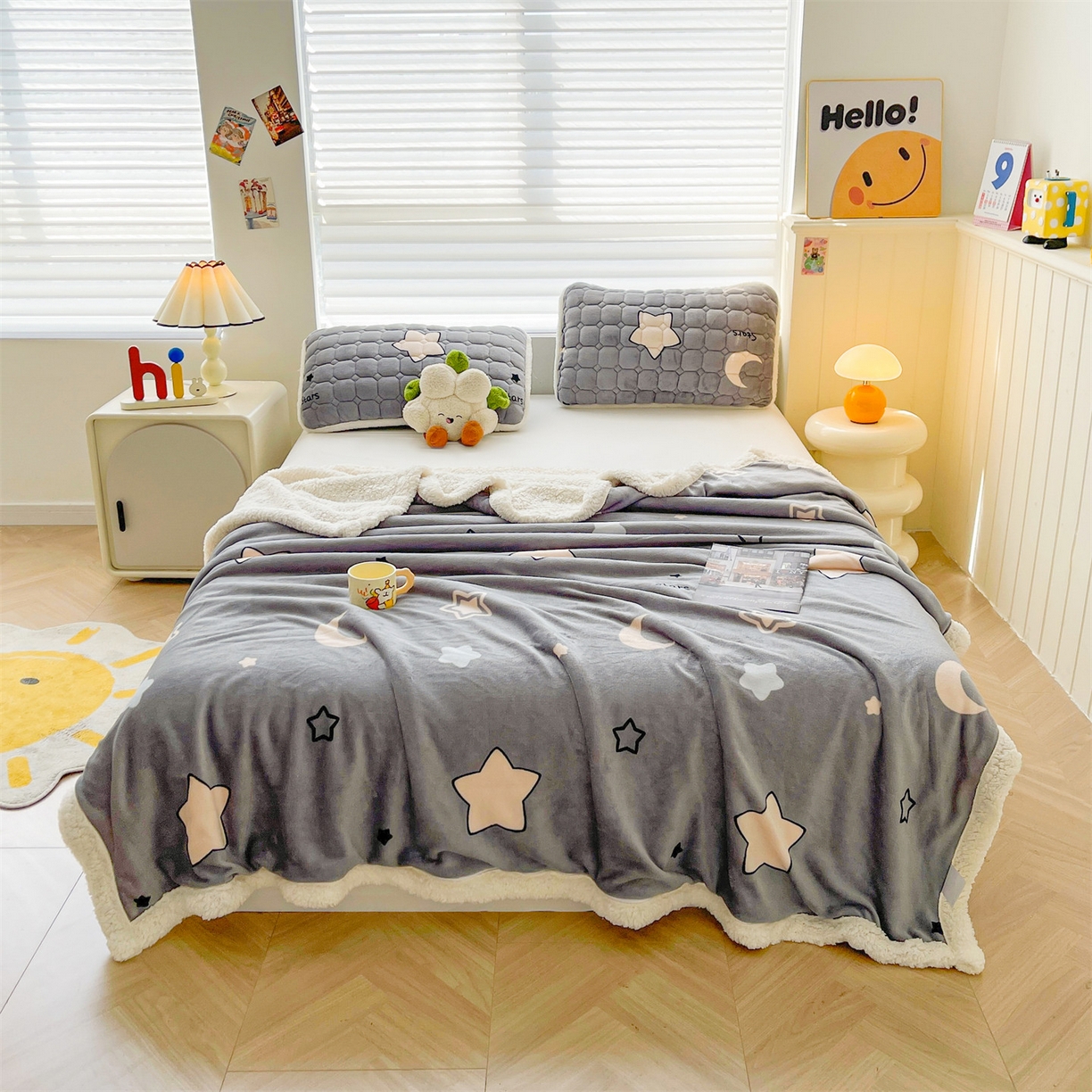 91家纺网 家纺一手货源 找家纺 雯豆家纺 2025新款双面暖绒多功能被套毯盖毯毯子 满天星