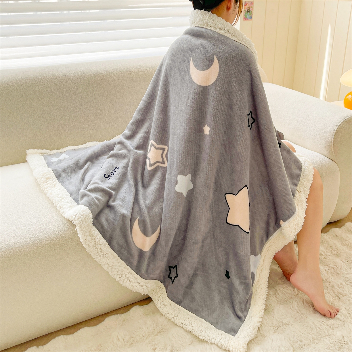 91家纺网 家纺一手货源 找家纺 雯豆家纺 2025新款双面暖绒多功能被套毯盖毯毯子 满天星