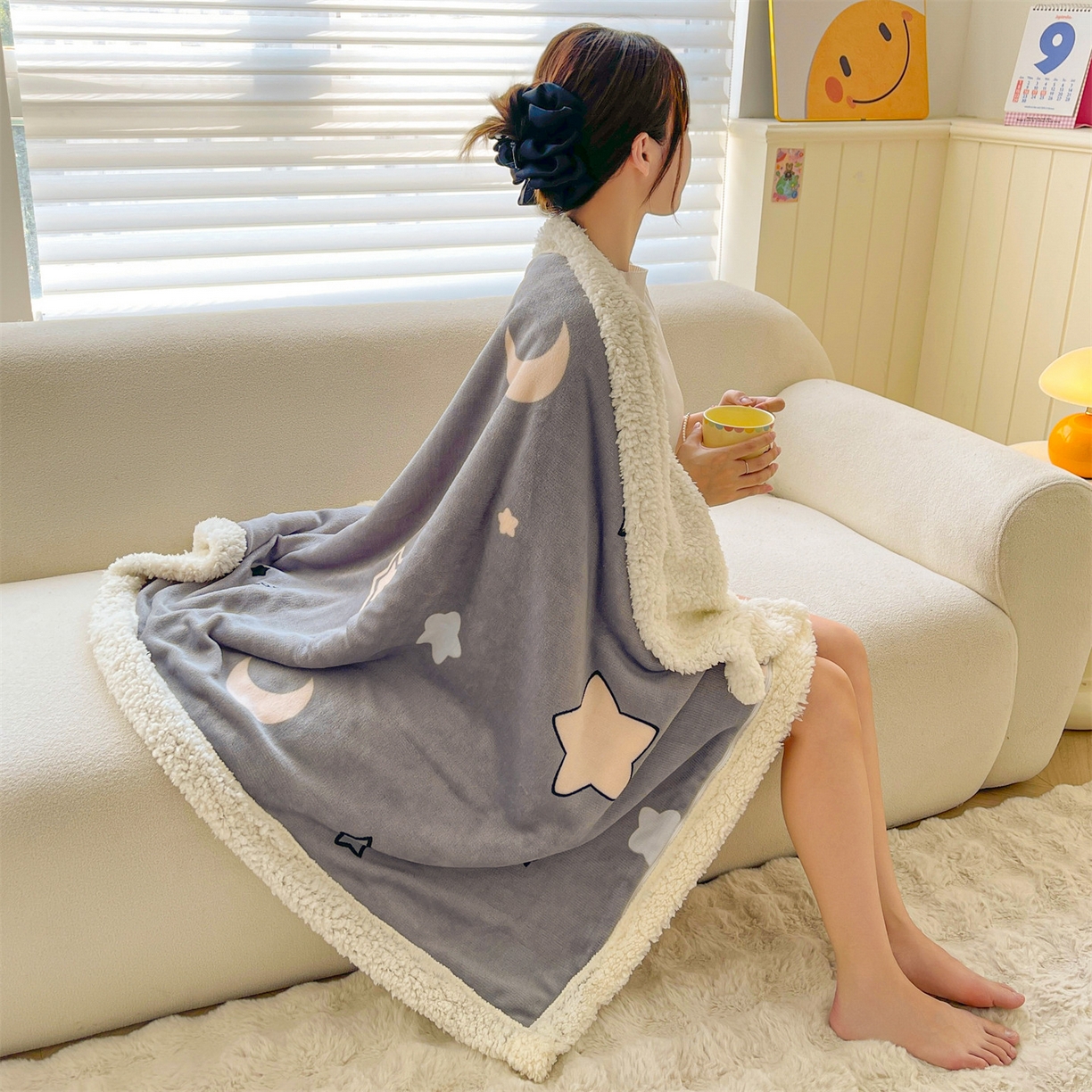 91家纺网 家纺一手货源 找家纺 雯豆家纺 2025新款双面暖绒多功能被套毯盖毯毯子 满天星